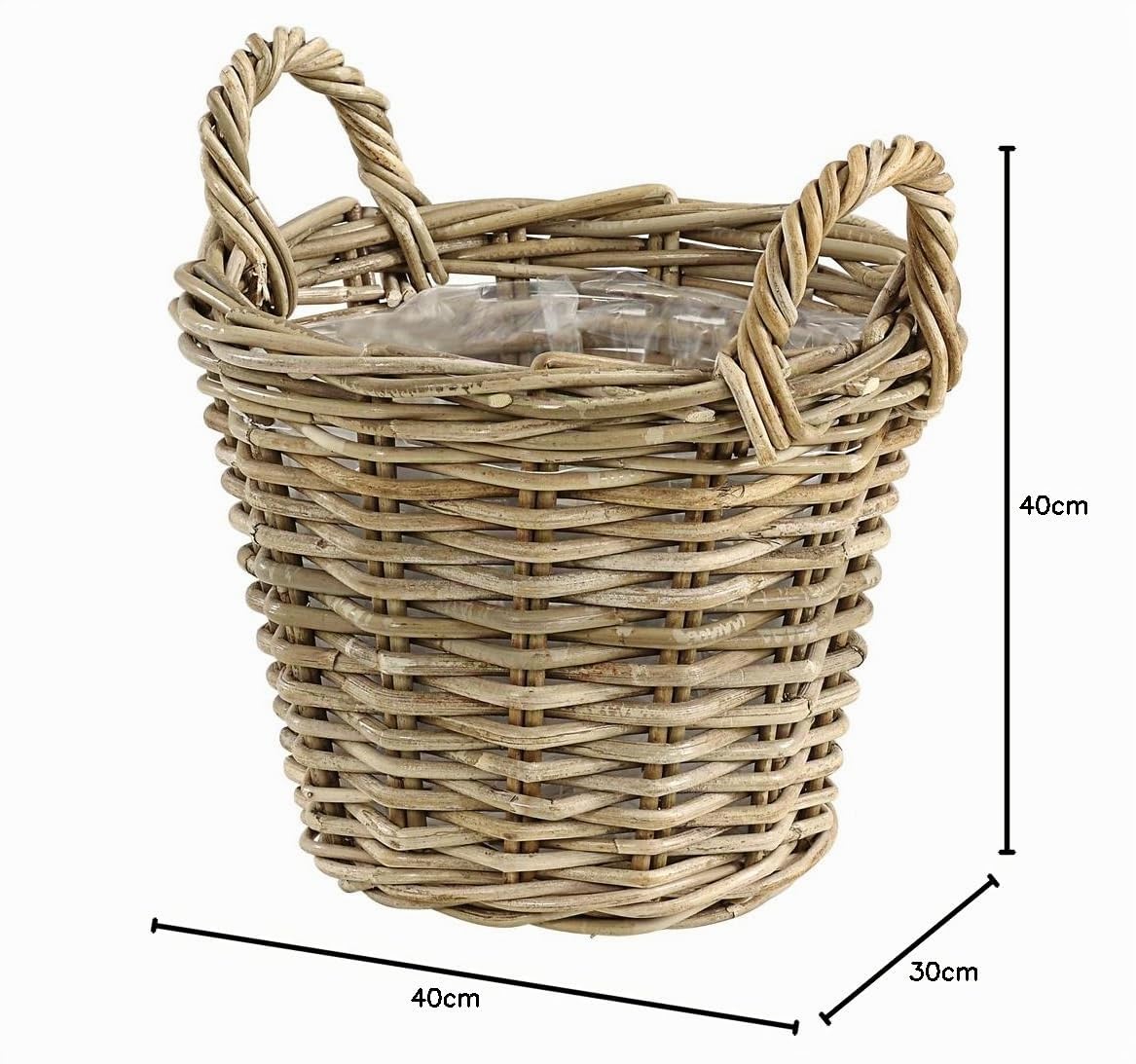 Cesta de mimbre Dehner con asas, Ø 40 cm, altura 30 cm, trenza de ratán, gris / marrón