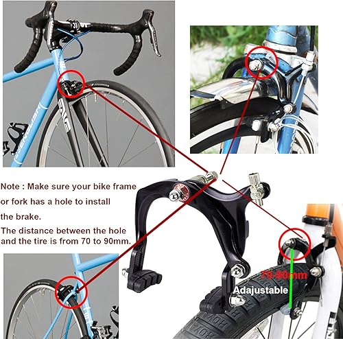 Vista 7 de Mimoke 2 pares de freno C brazo de freno de bicicleta freno delantero y trasero V-freno con pastillas de 2.756 in brazo largo 4.331 in aleación
