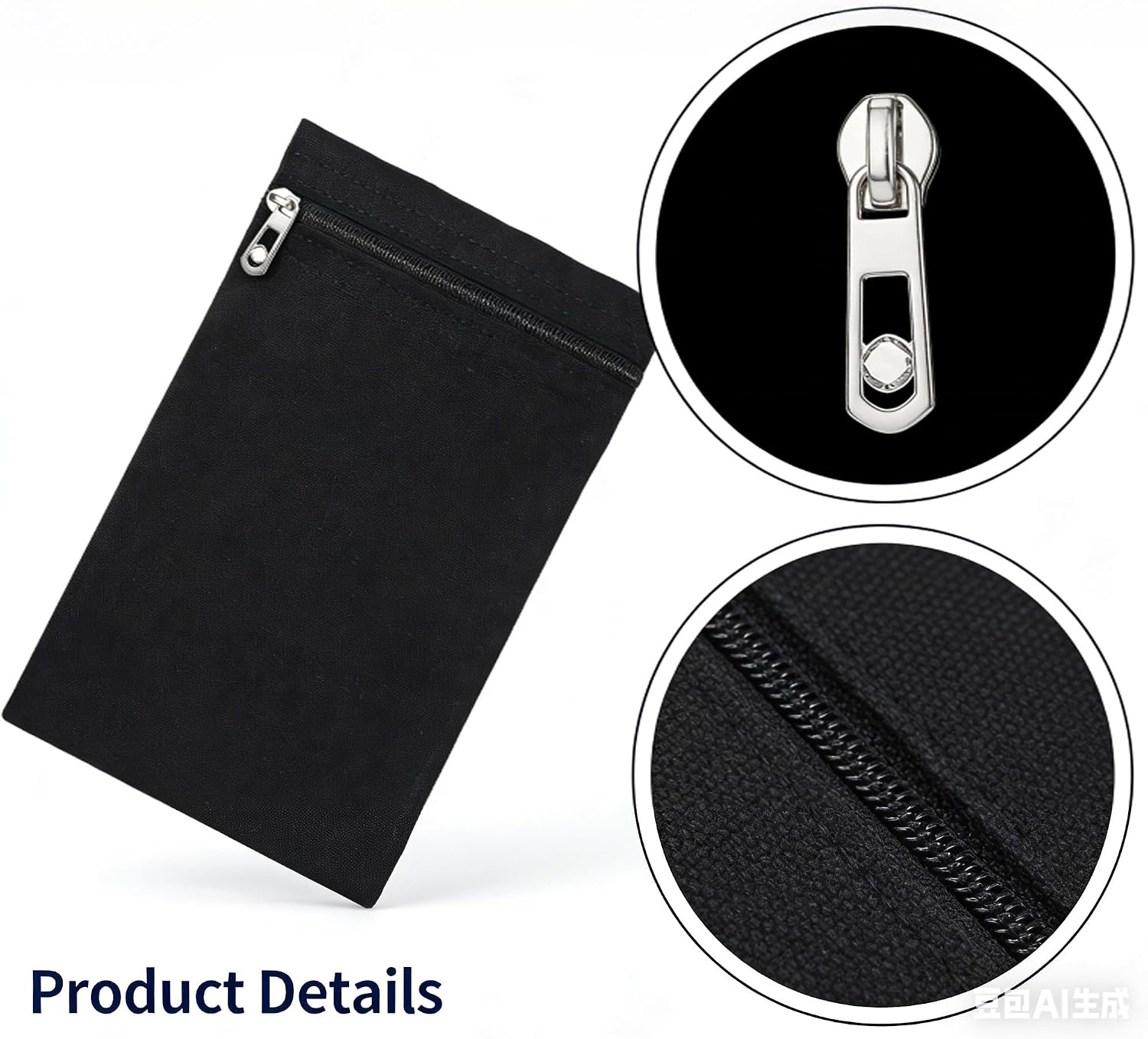 3Pc Sew-in Side Pocket with Zipper for Coats, Jackets & Hoodies - Travel Security Hidden Storage, Premium Canvas Concealed Pouch
