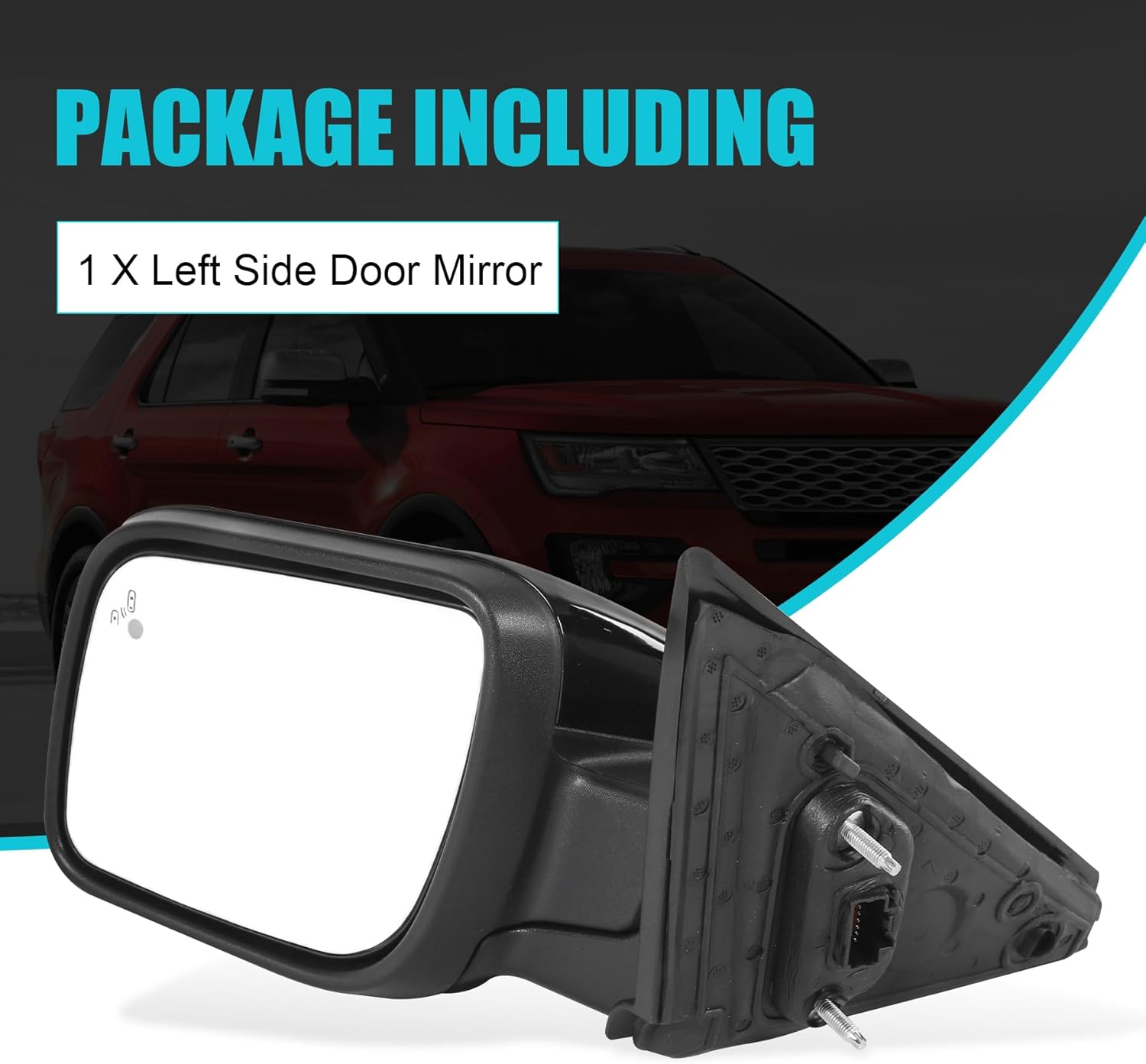 Left Side Mirror replacement for Ford Explorer 2012-2019 Power Adjustable Mirror Glass w/Heated Function,Turn Signal and Puddle Light 9 Pins Connector w/Black Cover Driver Side GB5Z1-7683-TCPTM