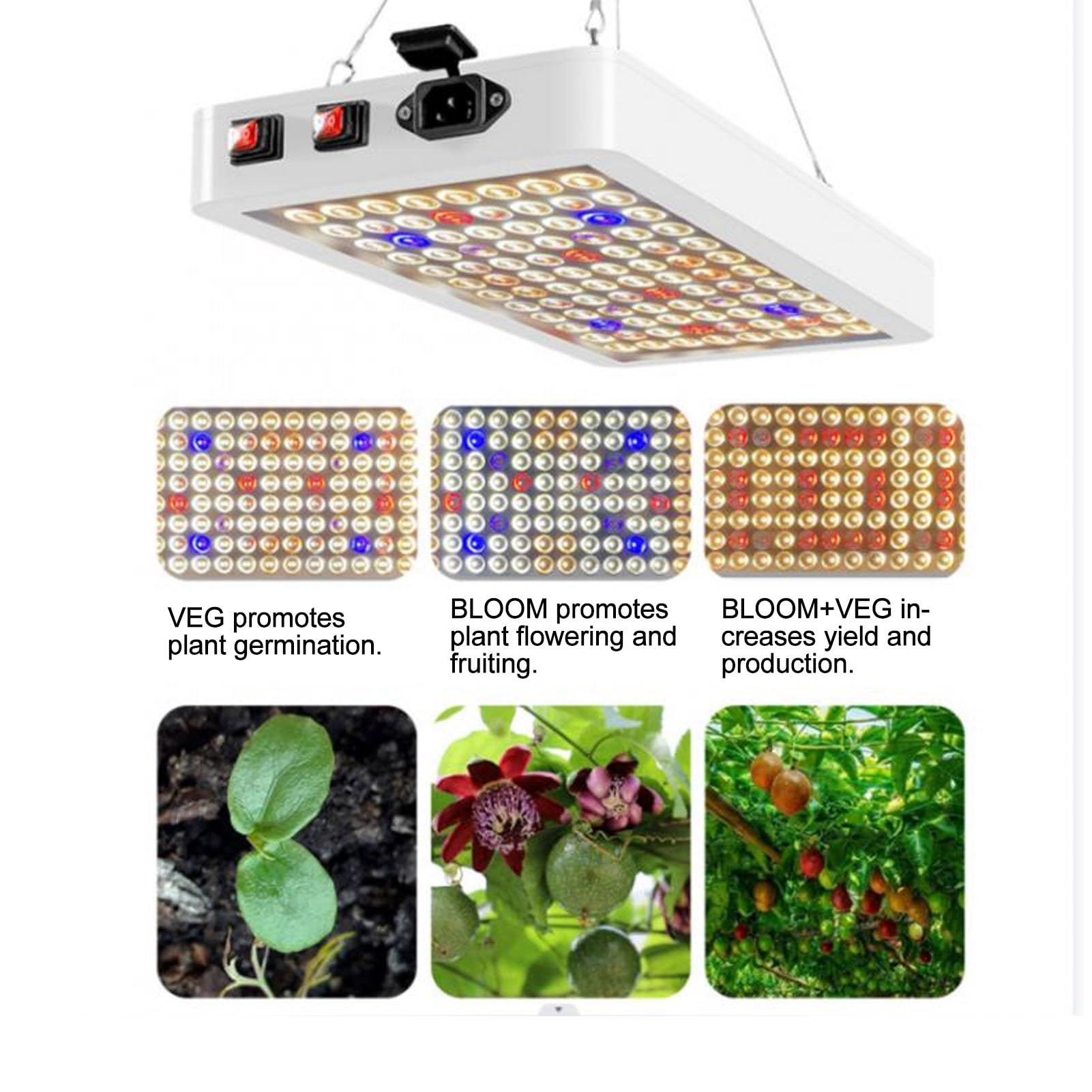 Luz de Cultivo LED, 192 Luces de Cultivo Led para Plantas de Interior de Espectro Completo con Doble Interruptor y Sistema de Enfriamiento, Luz de Planta para Verduras, Flores