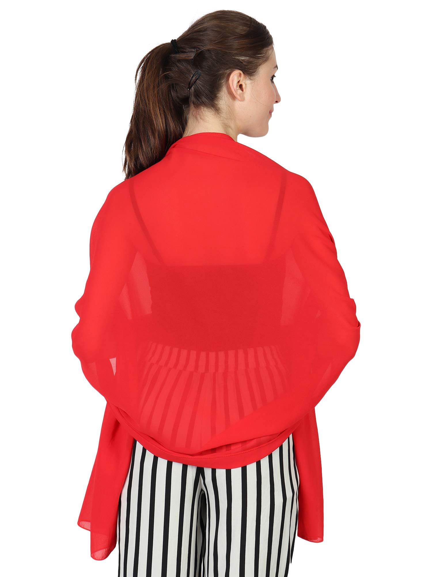 World Of Shawls Women's Red World Of Scarf Soft Chiffon Scarves Shawls Wraps And Pashmina For Evening Party (Red)