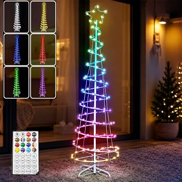 6ft Spiral Christmas Tree Outdoor Christmas LED Lighted Artificial Tree with Timer APP & Remote Control Tree Top Star 100 LEDs Decoration for Yard Porch Indoor Outdoor Xmas