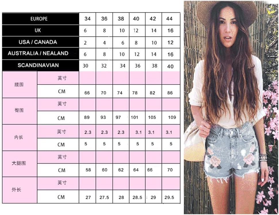 Dreamskull Womens High Waist Frayed Hem Peony Embroidered Denim Shorts