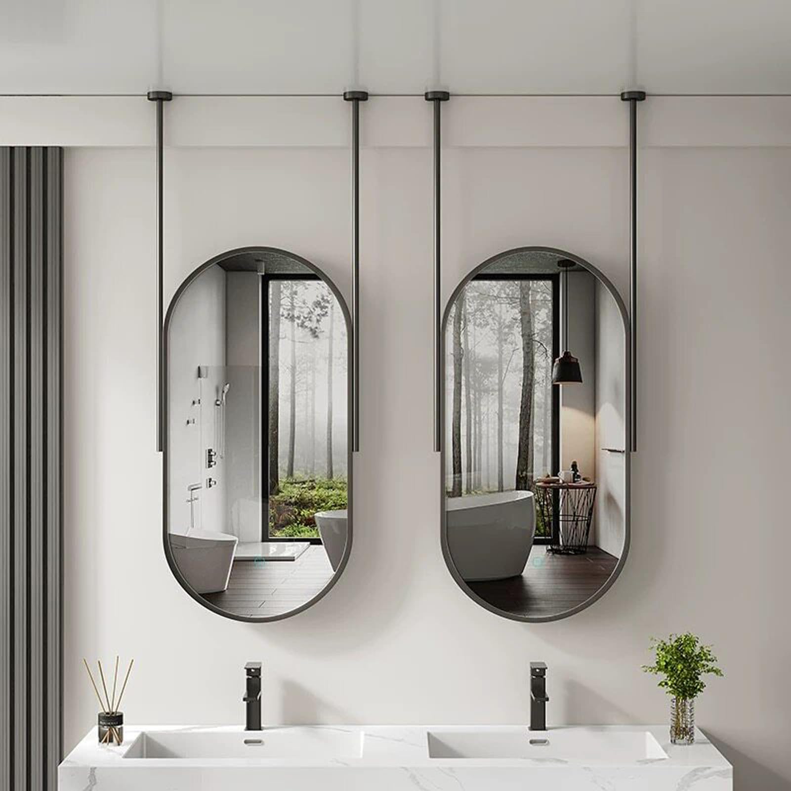 Miroir de salle de bain suspendu pour optimiser les petits espaces
