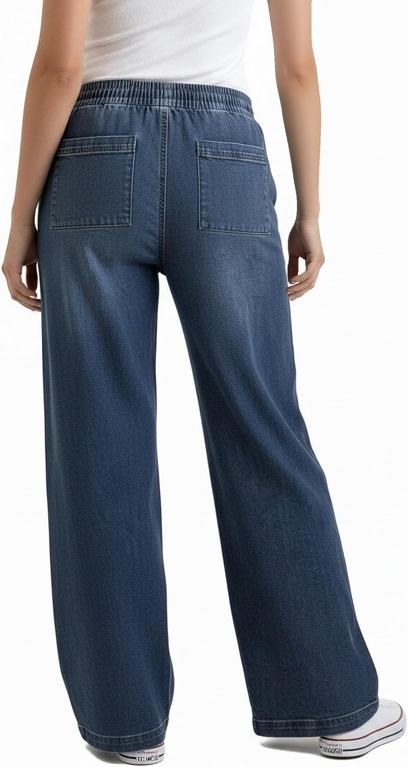 Motherhood Maternity Womens Under The Belly Tie Waist Wide Leg Pregnancy Denim Pants - Image 4
