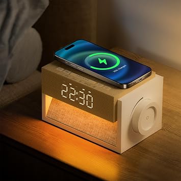 Bedside Alarm Clock, White Noise Alarm Clock, with Wireless Charging
