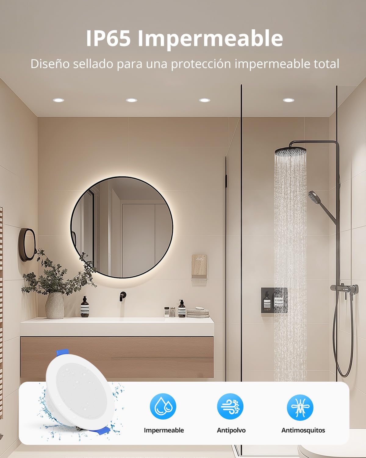 Gr4tec Downlight LED Techo Empotrable Regulable, IP65 Ojos de Buey, 10 Pack | Blanco Cálido Blanca Neutro Blanco Frío, IP65 Impermeable, 6W 700LM, Corte 68-80mm, Foco Empotrable LED Techo 220V Para Baño