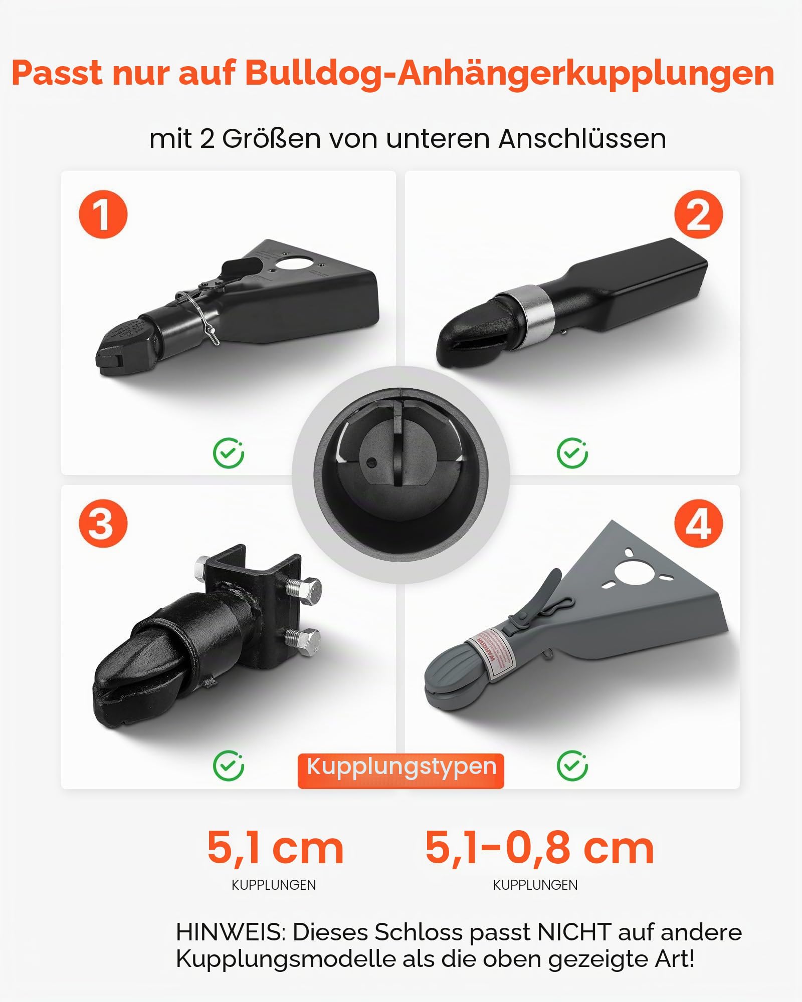VEVOR Anhängerschloss, kompatibel mit 50,6 mm und 58,7 mm Kupplungen, Diebstahlsicherung mit 3 Schlüsseln, korrosionsbeständig, Sicherheitsschloss für Wohnmobile, Anhänger, Boote