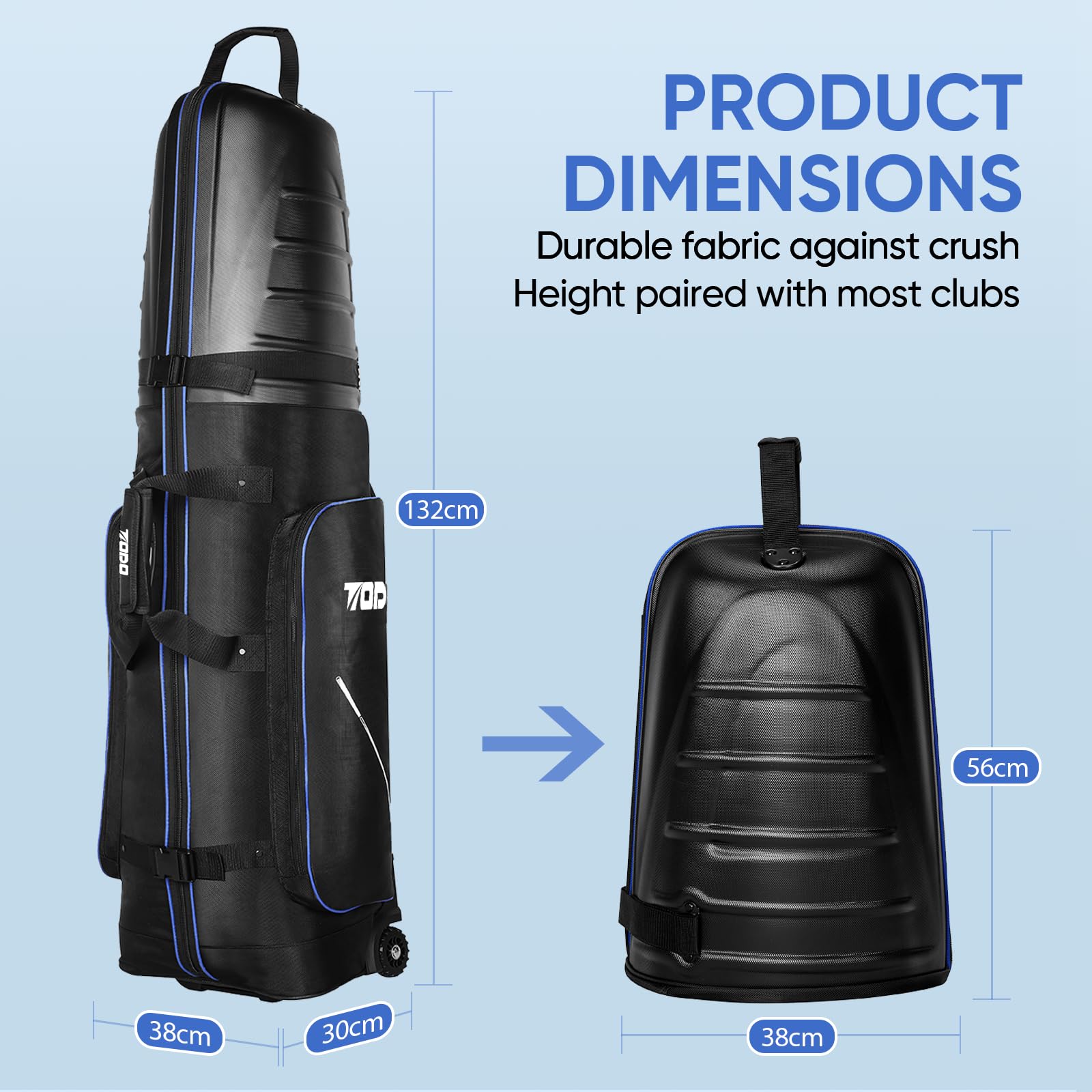 TODO Borsa da Viaggio Da Golf con Guscio Rigido in ABS, 1680D Heavy Duty Oxford Sacca Golf con Rotelle, Resistente e Impermeabile, Interno Materiali Imbottiti, Portatile e Leggero