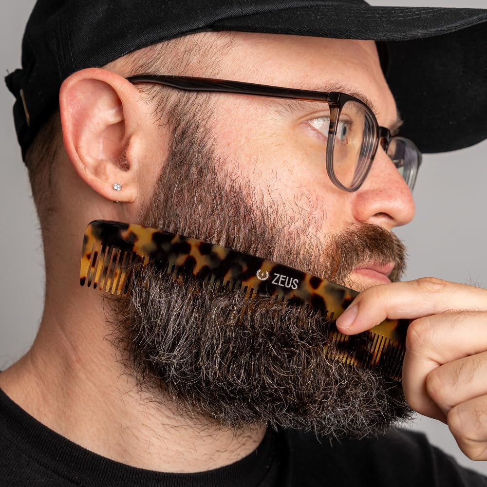 Peine grande de barba y bigote de 7.5 pulgadas, peine de corte sierra hecho a mano para el aseo de los hombres, antiestático, acabado ultra suave para un estilo sin enganches (concha de tortuga 3