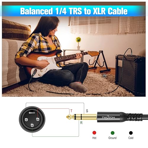 Miniatura 2 de Twozoh Cable XLR TRS Jack de 14 de pulgada, enchufe equilibrado de 0.250 in a macho XLR, cable de guitarra estéreo de 3.3 pies (profesionalHiFi)