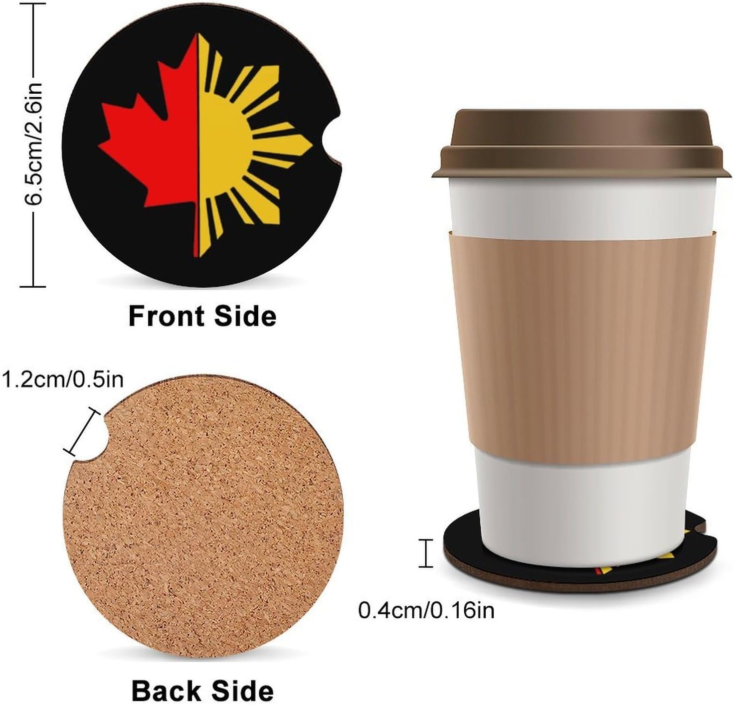 Filipino Canadian Flag Cute Car Coasters 2.56 Inch Absorbent Cup Holder for Drinks Auto Interior Accessories