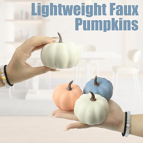 Miniatura 3 de Artgar Decoración de calabaza de otoño, calabazas de espuma falsas, 11 piezas de mini calabazas con hojas de arce y bayas para otoño, Halloween,