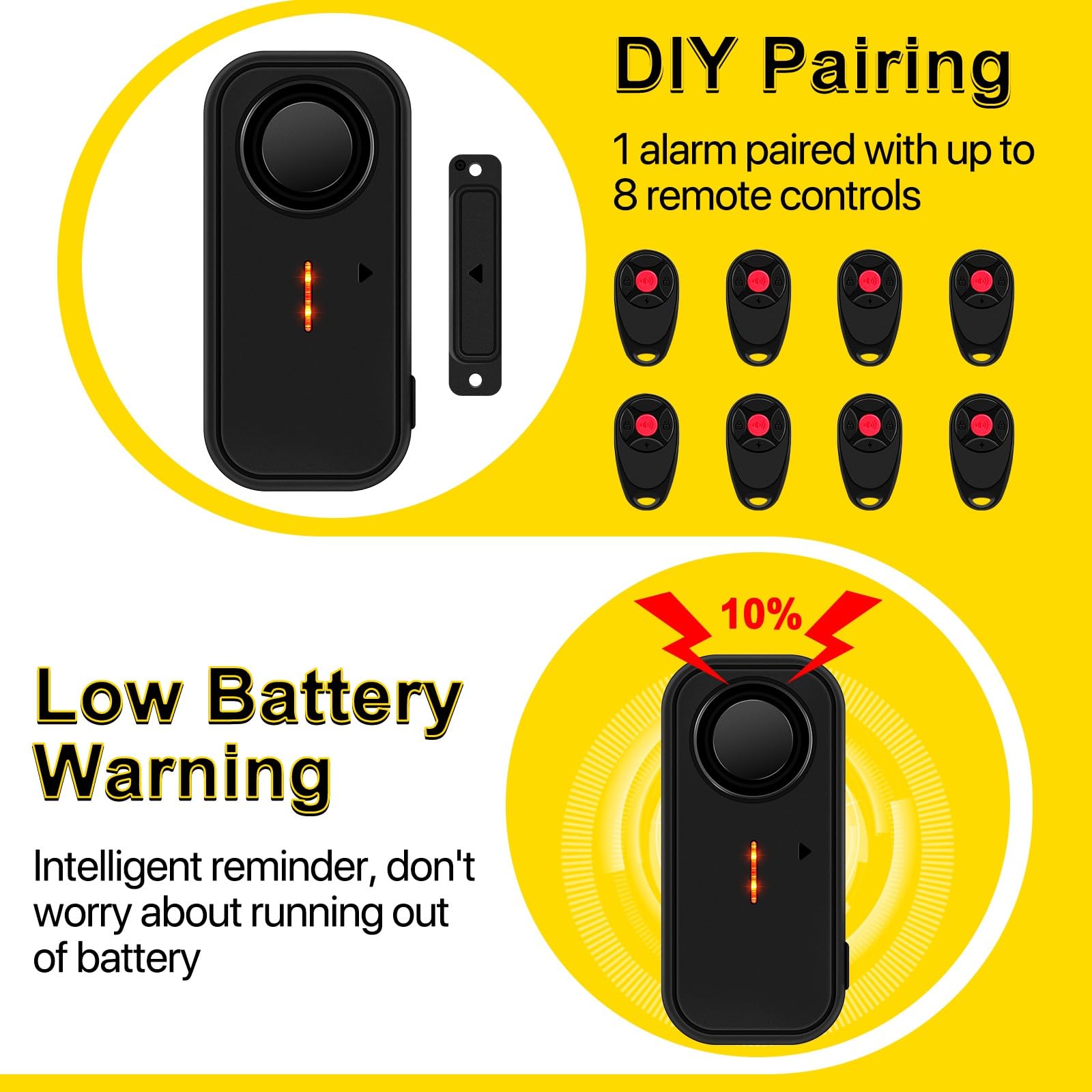 NineLeaf Türalarm, Türalarm mit Fernbedienung, Fensteralarm,2-in-1 Alarm/Türgong,4-stufiger Lautstärkeregler,60m Reichweite,Alarmanlage mit Sirene für Pool,Haus,Geschäft,Garage -2Sensor 3Fernbedienung