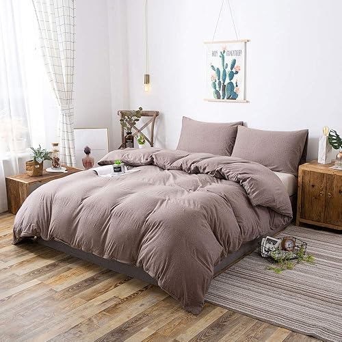 Miniatura 2 de Juego de funda de edredón de algodón de punto de jersey, funda de edredón de punto suave, tamaño Queen, juego de ropa de cama de 3 piezas, 1 funda