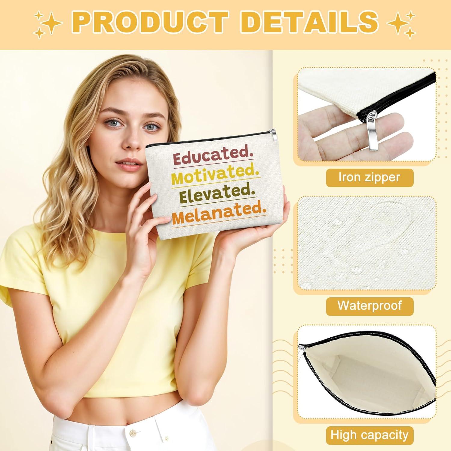 Mxrymvu Inspirational Black Women Gifts African American Makeup Bag Positive Affirmations Gifts for Black Women Cosmetic Bag Encouragement Gift for Friends Sisters Melanin Makeup Travel Toiletry Bags - Image 2