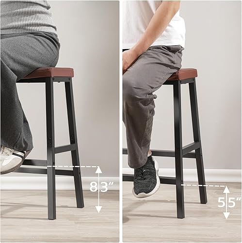 Miniatura 4 de HOOBRO Taburetes de bar, juego de 2 sillas de bar de 24 pulgadas, taburetes de desayuno tapizados de piel sintética, fácil montaje, adecuados para