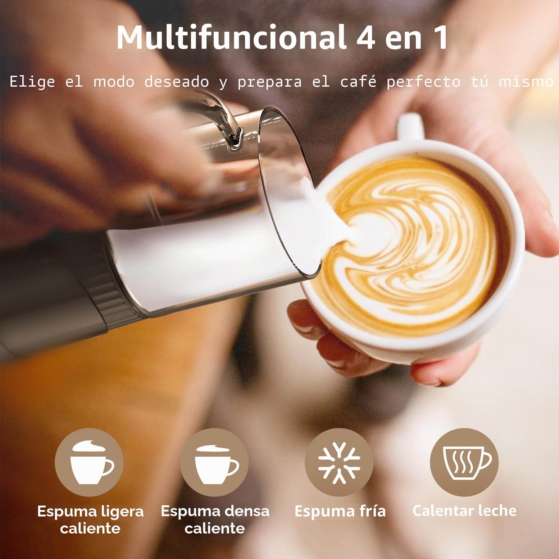 OMISOON Espumador de leche eléctrico 4 en 1 de 400 ml, espumador de leche automático de inducción de 500 W, apagado automático, para espuma de leche fría y caliente, latte macchiato, capuchino, negro