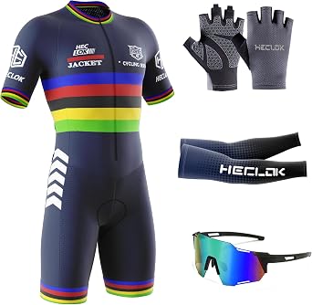 Men Triathlon Suit Men's Cycling Skinsuit Gel Padded One Piece Trisuit Bike Jumpsuit, 9D Gel Padded Bicycle Cycling Suit, Short Sleeve with Pockets Quick-Drying Cycling Skinsuit