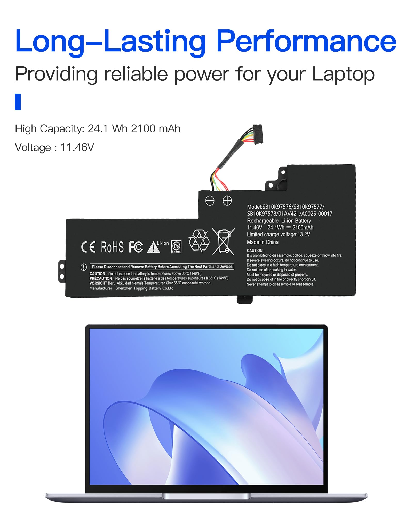 SB10K97576 Laptop Batteria per Lenovo ThinkPad T470 T480 A475