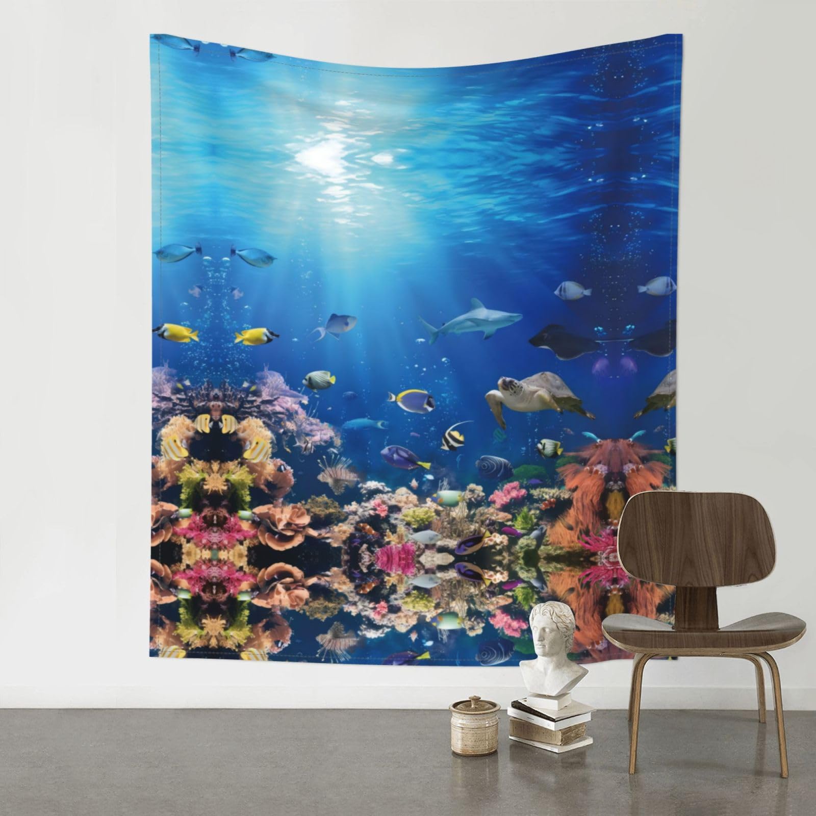 YYHWHJDE Ocean Tropical Fish Turtle Shark Prints 60x51in Wall Tapestry – Elevate Your Space with a Versatile & Cozy Throw Blanket for Dorms, Beach & Home