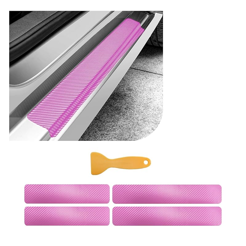 Kit Protetor de Soleira para Porta de Carro em PVC com Acabamento Fibra de Carbono Rosa 3D Dickno, 4 peças