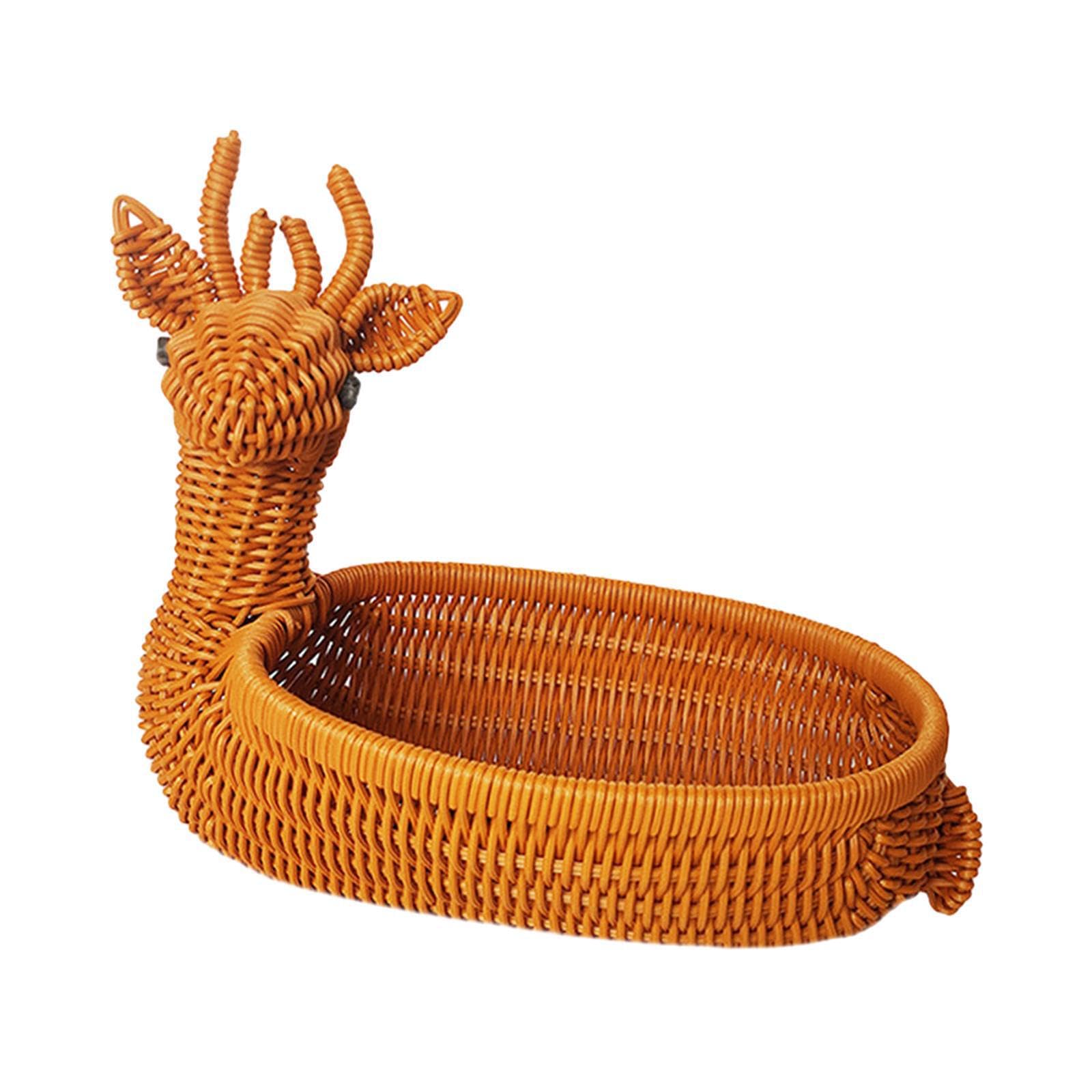 ALCXAZS Picnic Basket Serving Tray Pantry Organizer Lightweight Woven Basket For Serving Fresh Vegetables And Snacks Outdoors Imitation Rattan Tabletop Food, Deer, 29x20x20cm