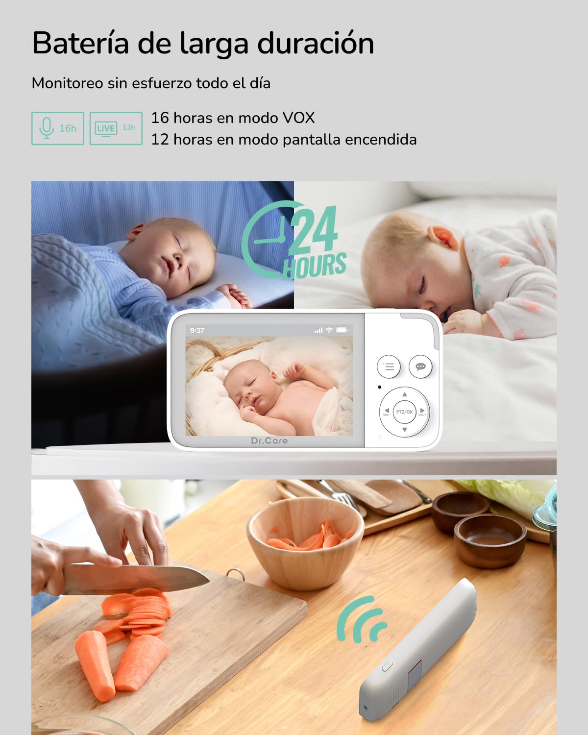 Dr.Care NeoView - Cámara de vídeo con 2 cámaras - Pantalla de 3,5", Audio bidireccional, grabación en Bucle, visión Nocturna, VOX, Sensor de Temperatura, cunas, sin Wi-Fi, 128 GB