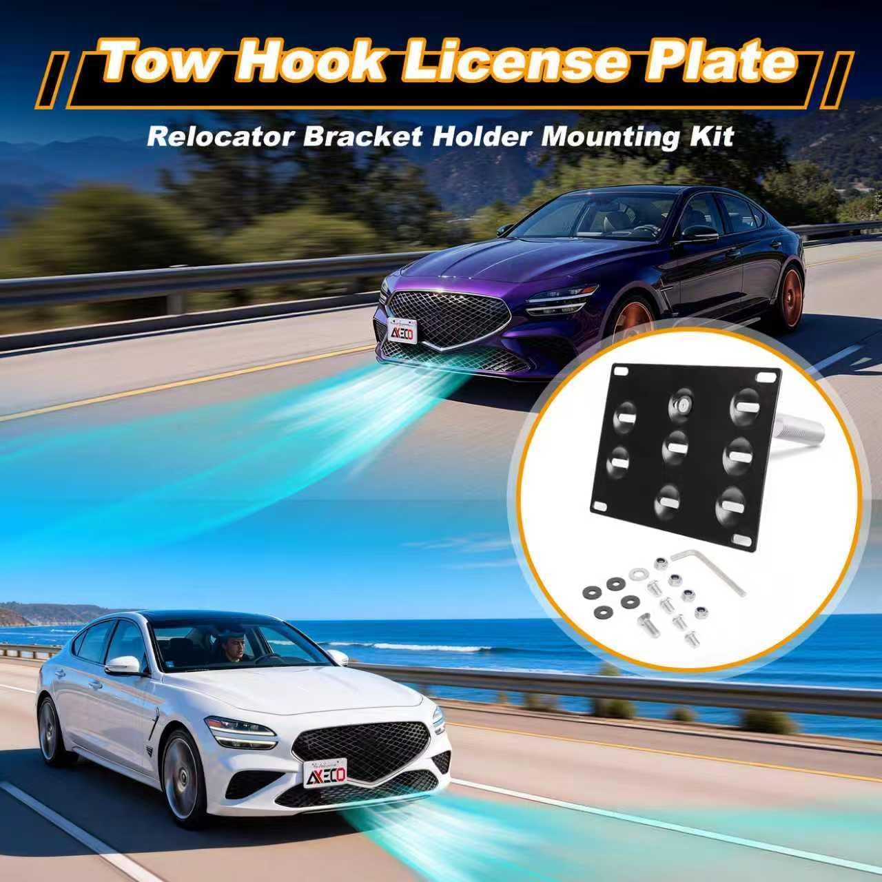 No Drilling Front Bumper Tow Hook License Plate Relocator for Genesis G70 G80 Tag Offset (Part#09147-3M000) Street Legal