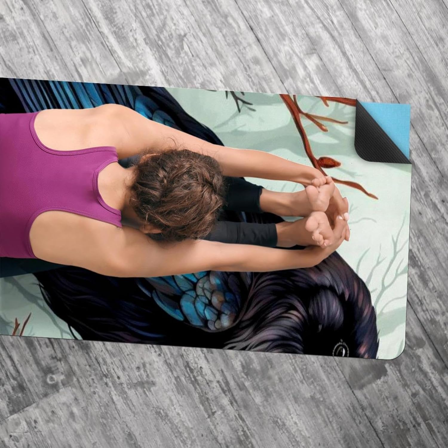 Yoga Towel, Black Crow Pattern Non Slip Sweat Absorbent Hot Yoga Mat Towel for Hot Yoga, Pilates and Fitness - 72.8" x 26.8"