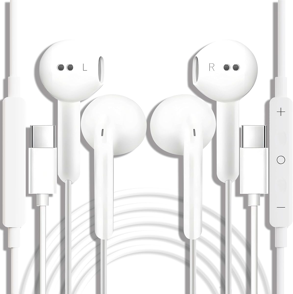 USB C Headphones, 2 Pcs USBC Headphones Wired Earphones Type C In Ear Earbuds With Mic & Volume Control for iPhone 15/16 Plus iPad Samsung Galaxy S25 S24 S23 S22 S21 FE iPad Pro Huawei Google Pixel