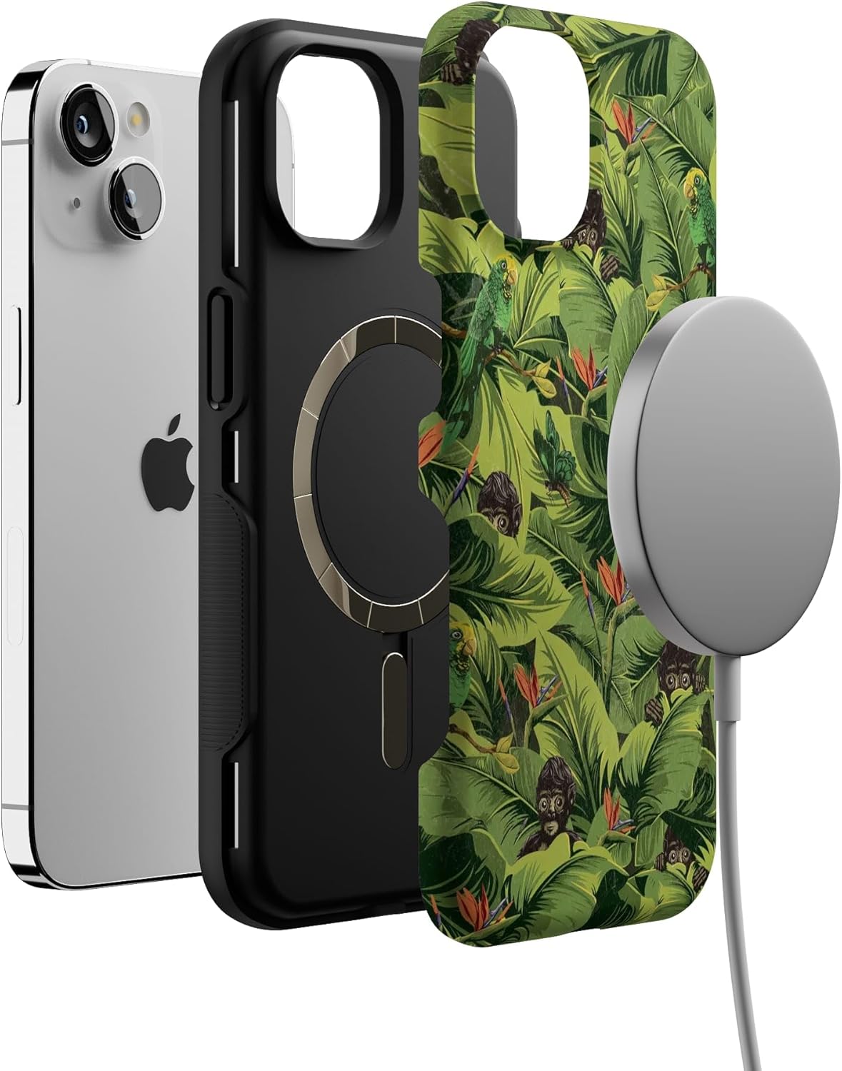 Casely iPhone 13 Case | Sneaky Monkeys | Frida Kahlo Jungle Floral | Bold Protective Design | Compatible with MagSafe