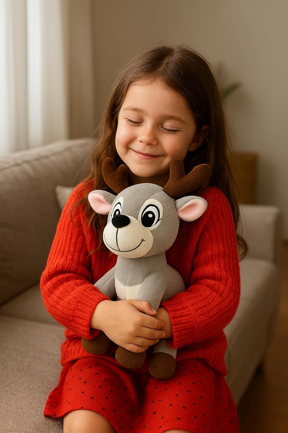 Plush Donkey Stuffed Animal, Grey and Brown, Cute Cartoon Design with Pink Ears, Soft Cuddly Toy for Kids, Christmas Gift, Christmas