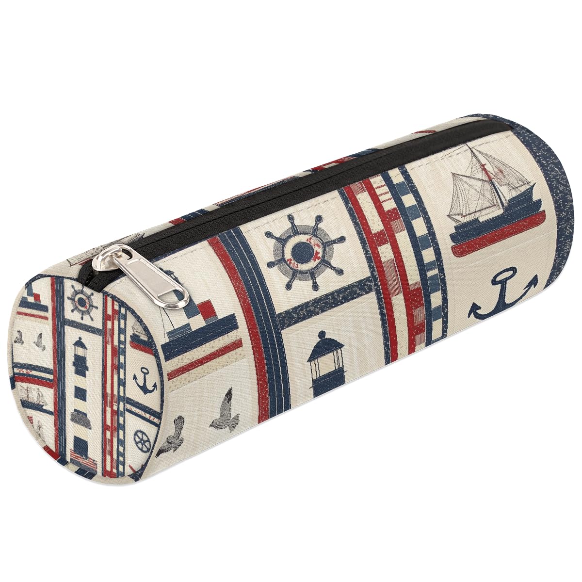 VQUVQV Pencil Cases, Nautical Motifs Anchor Lighthouse Portable Pencil Case for Girls Boys, School Supplies Pen Pouch for Student Stationery Storage
