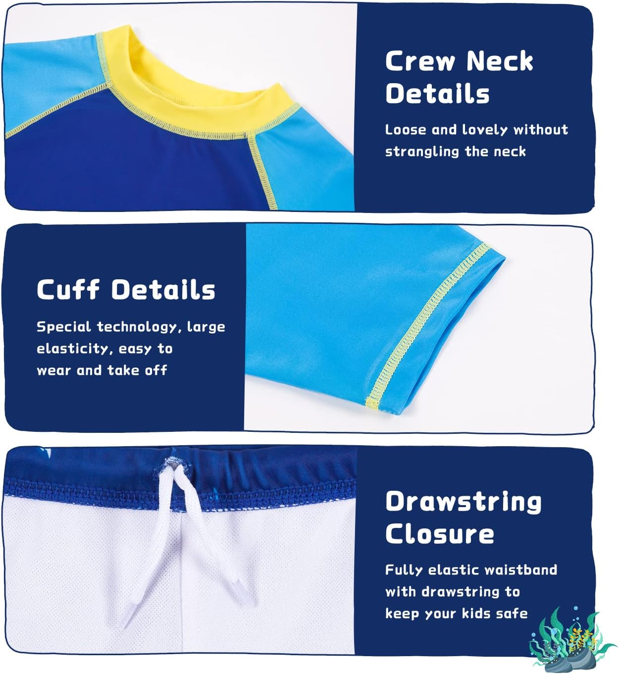 SURF CUZ Boys Toddler Two Piece Short Sleeve Rash Guard Sets UPF 50+ Swimsuits Kids Swimwear