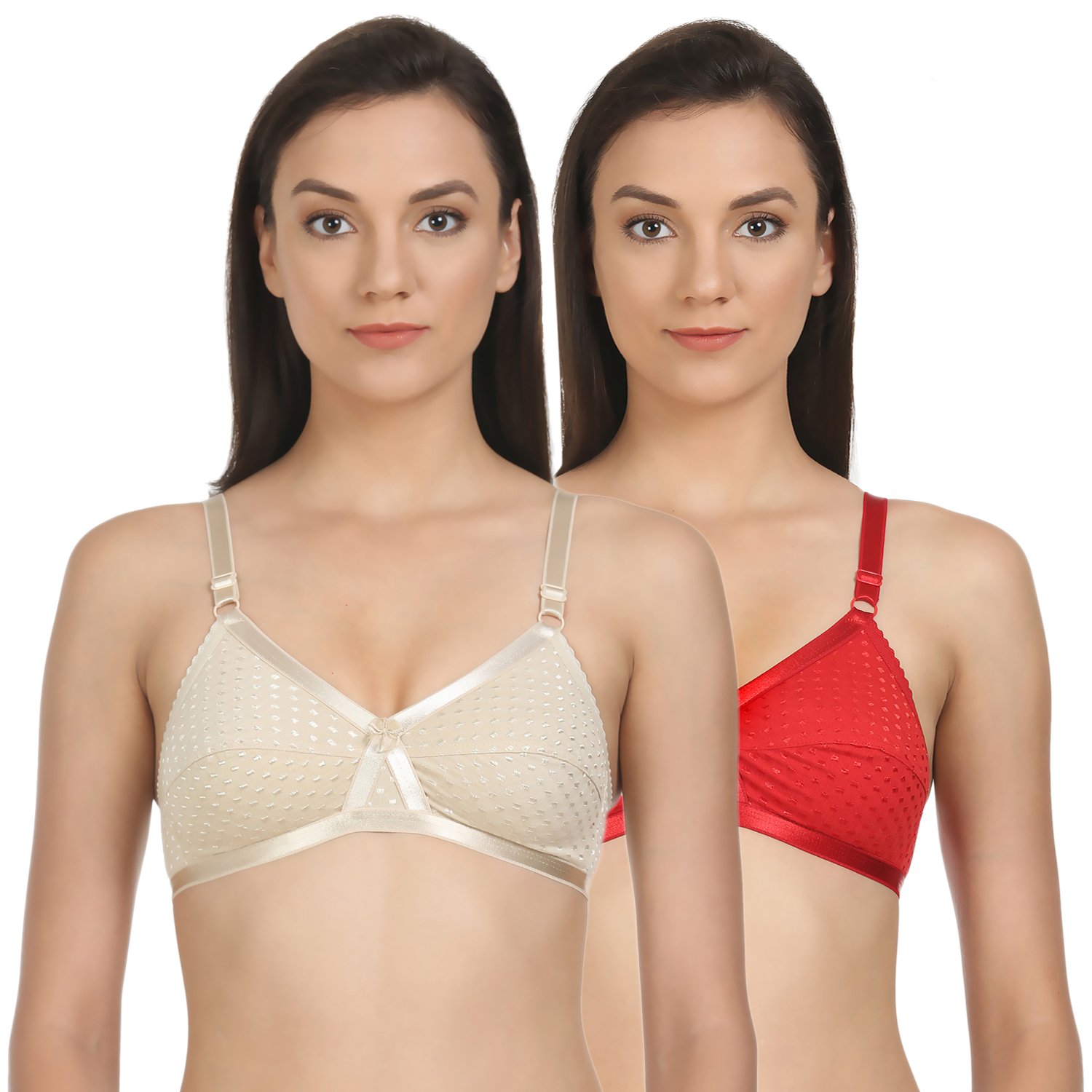 BODYCARE Women's Cotton Blend Pack Of 2 Perfect Full-Coverage Bra In Red-Skin Color - E1528REDS-32B