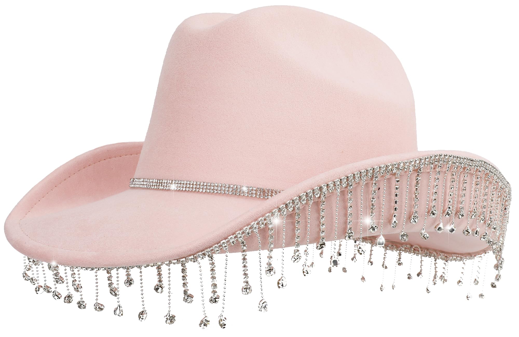 MeleshWomen Cowgirl Hat Rhinestone Fringe Bling Western Cowboy Hat