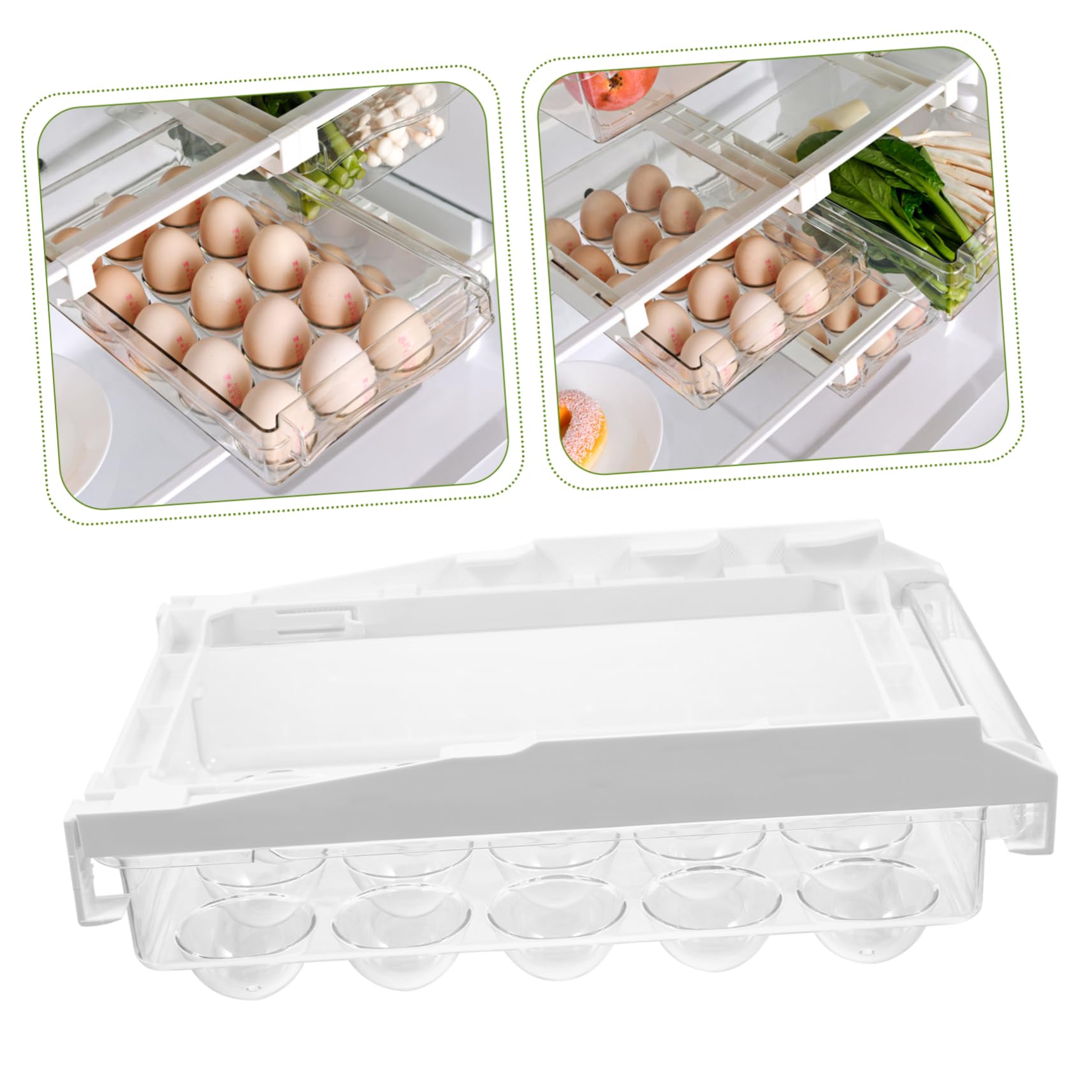 Bandeja organizadora de huevos para nevera, cajón portátil, contenedor de huevos con soporte para cocina, refrigerador, soporte para huevos con material ABS