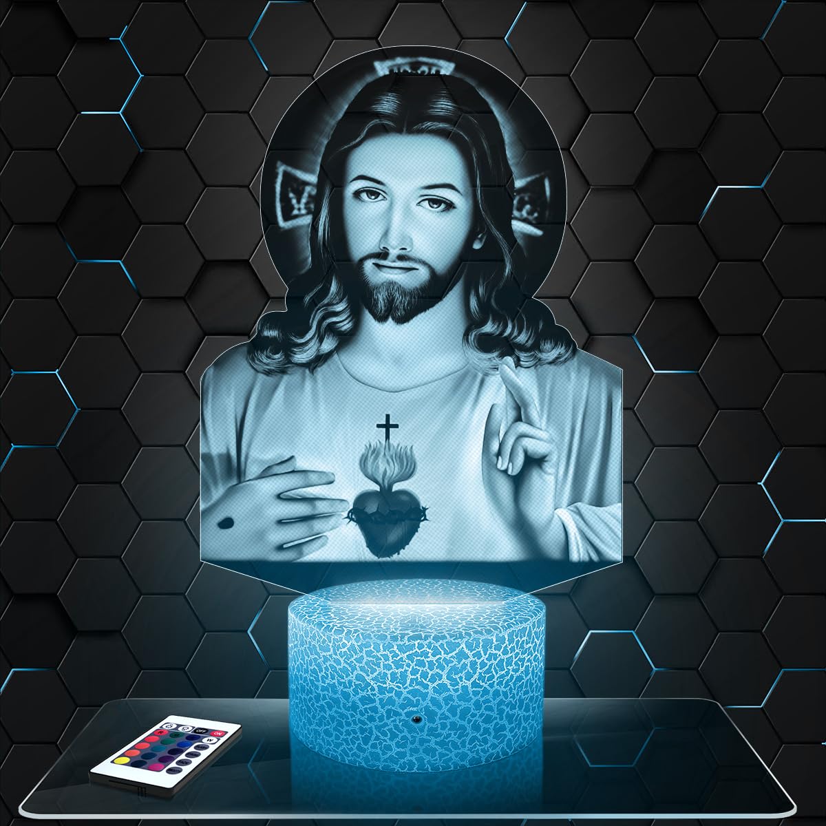 Yardwe Lampada Notturna 3D A Croce Con Gesù, Luce Olografica LED Notturna Regalo Religioso Perfetta Per Casa E Chiesa