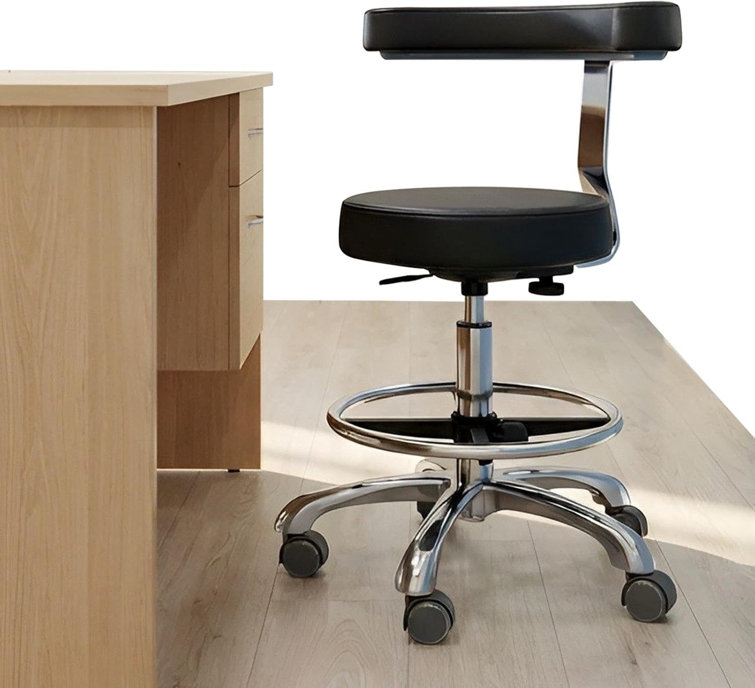 Medical Stool Height Adjustable Rolling Stool with Wheels and Backrest, Heavy Duty Dentist Chair for Dental Lab, Salon, Clinic and Home Use