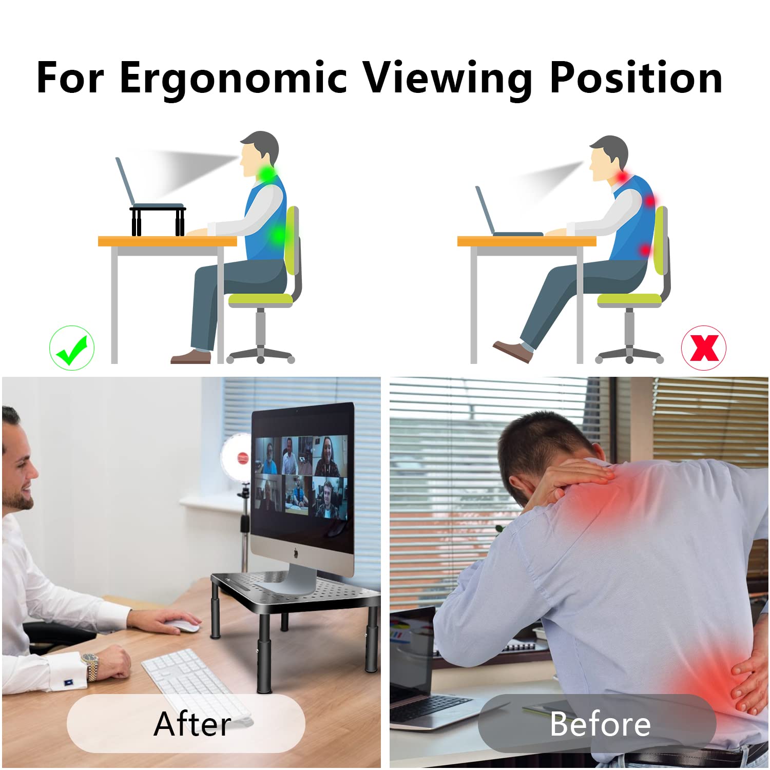 FOBELEC Monitor Stand - Metal Construction, 3 Height Adjustable, Monitor Riser with Ventilated Platform, Black