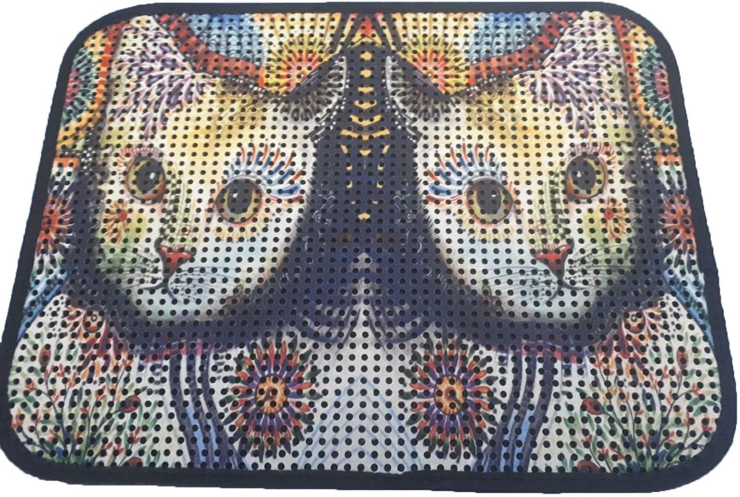 Miapet Elekli Desenli Kedi Tuvalet Önü Paspası 60 x 45 cm Beyaz Kedi
