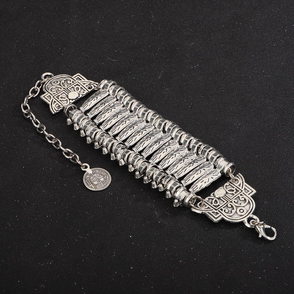 Wiwpar Boho Chunky Vintage Silver Turkish Geometric Link Statement Bracelet Bohemian Tribal Ethnic Wide Cuff Bracelets Bangle Jewelry Gifts for Women - Image 5
