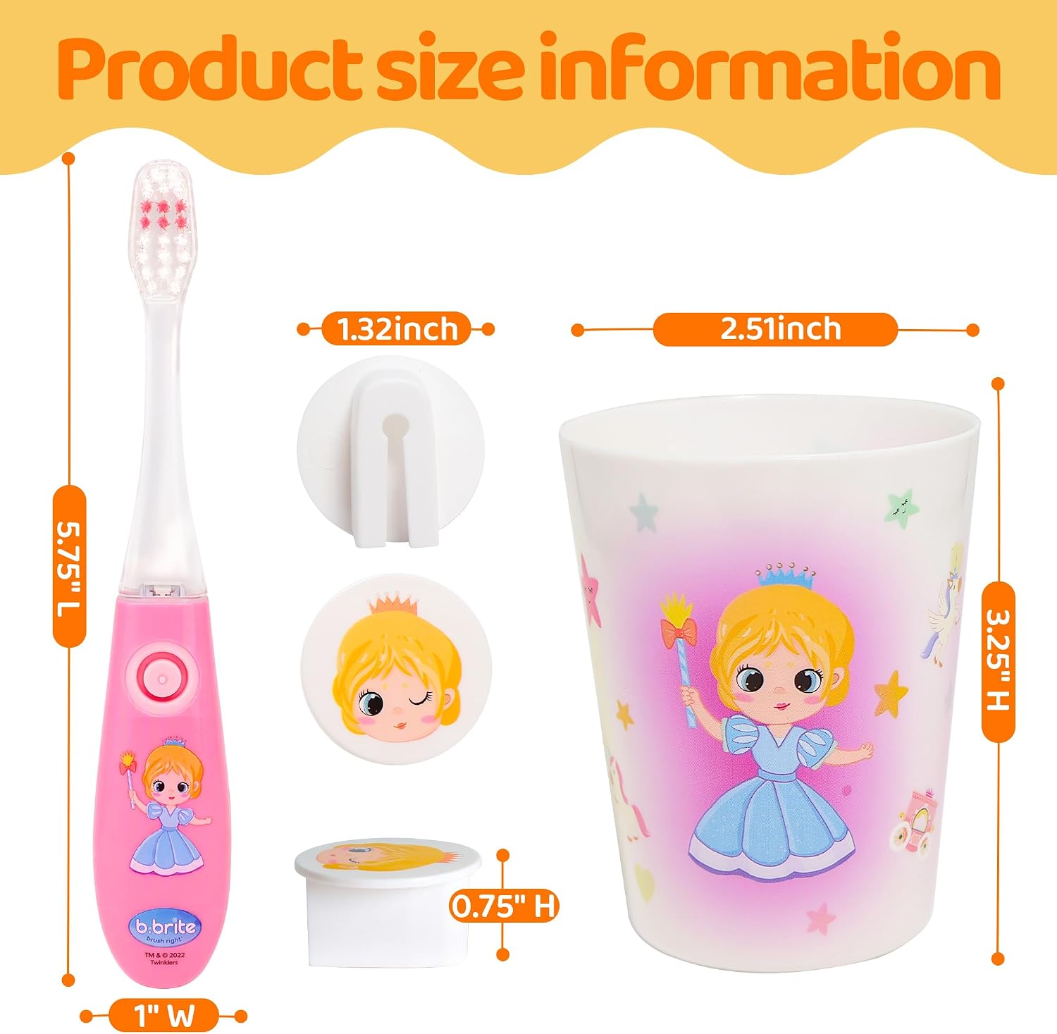 Lily's Home Princess Kids Toothbrush Set - Light-Up Toothbrush with 2-Minute Timer, Pink Rinse Cup & Cover, Batteries Included - Fun & Engaging for Daily Brushing, Travel, Sleepovers image 2
