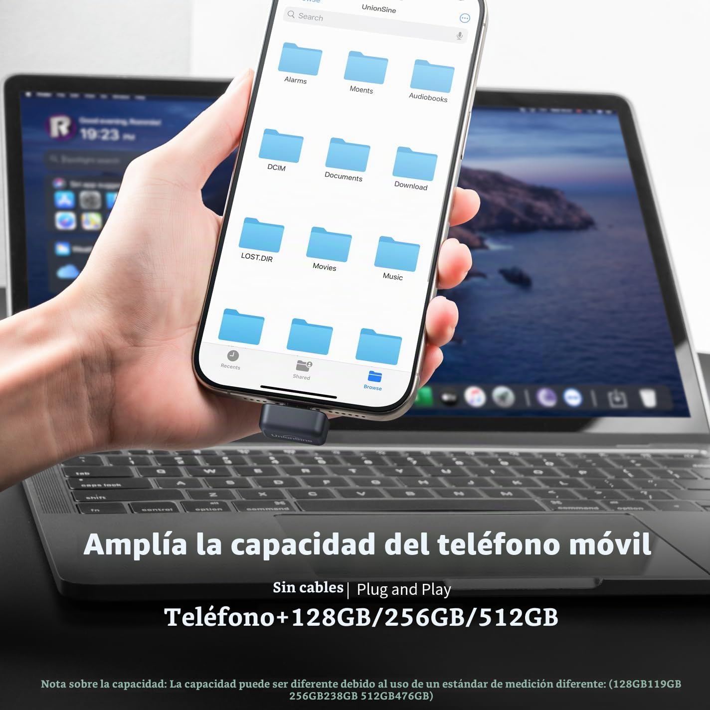 UnionSine pendrive 256 GB, Mini Disco Duro Externo ssd para iPhone 15/16/17 | USB 3.2 Memoria USB Velocidad de hasta 450 MB/s, SSD Externo para Teléfono Android, Tabletas, Mac, TV, Audio para Auto