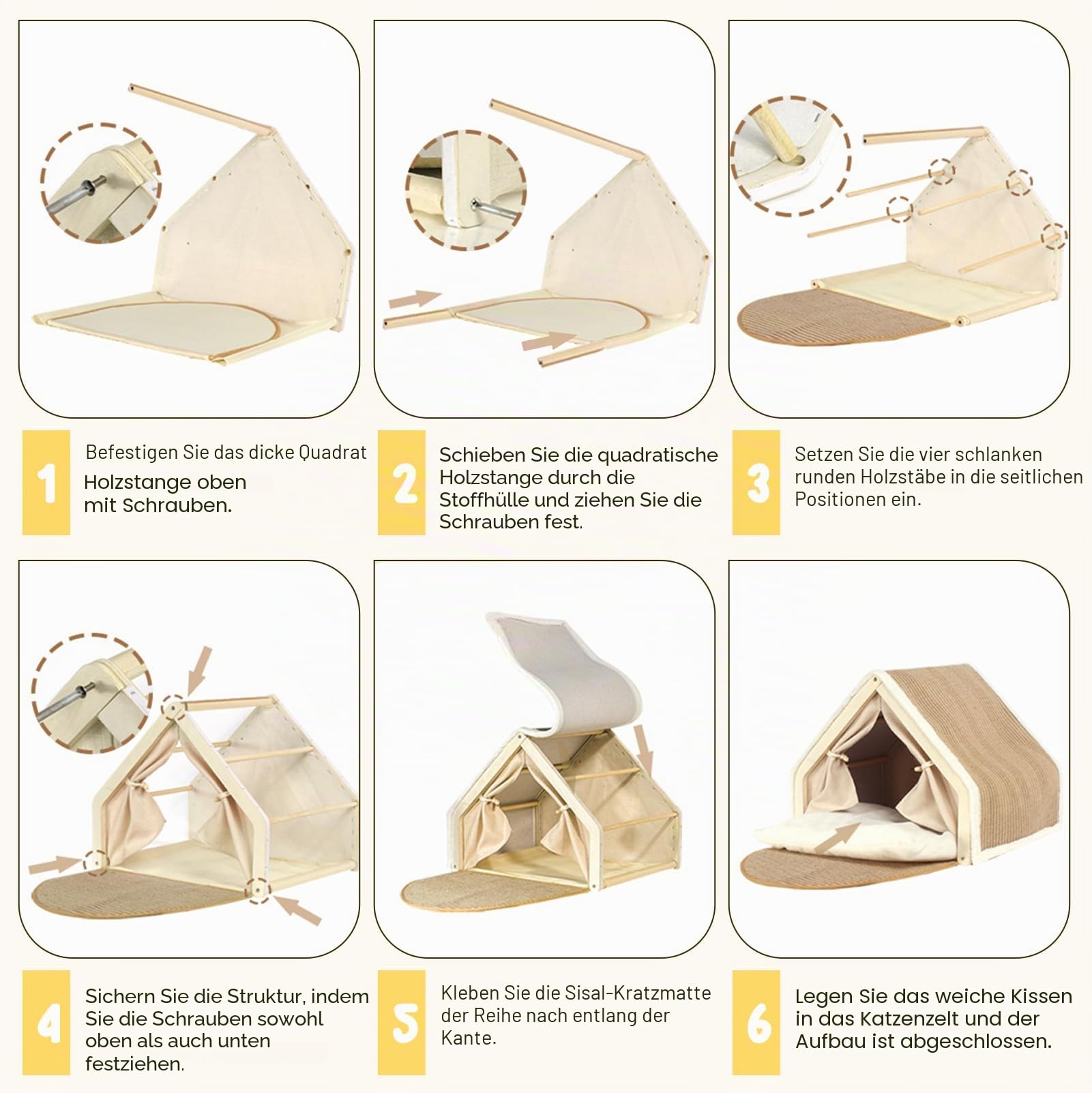 2-in-1 Katzenhaus Mit Kratzbrett Aus Holz, Katzenzelt Indoor