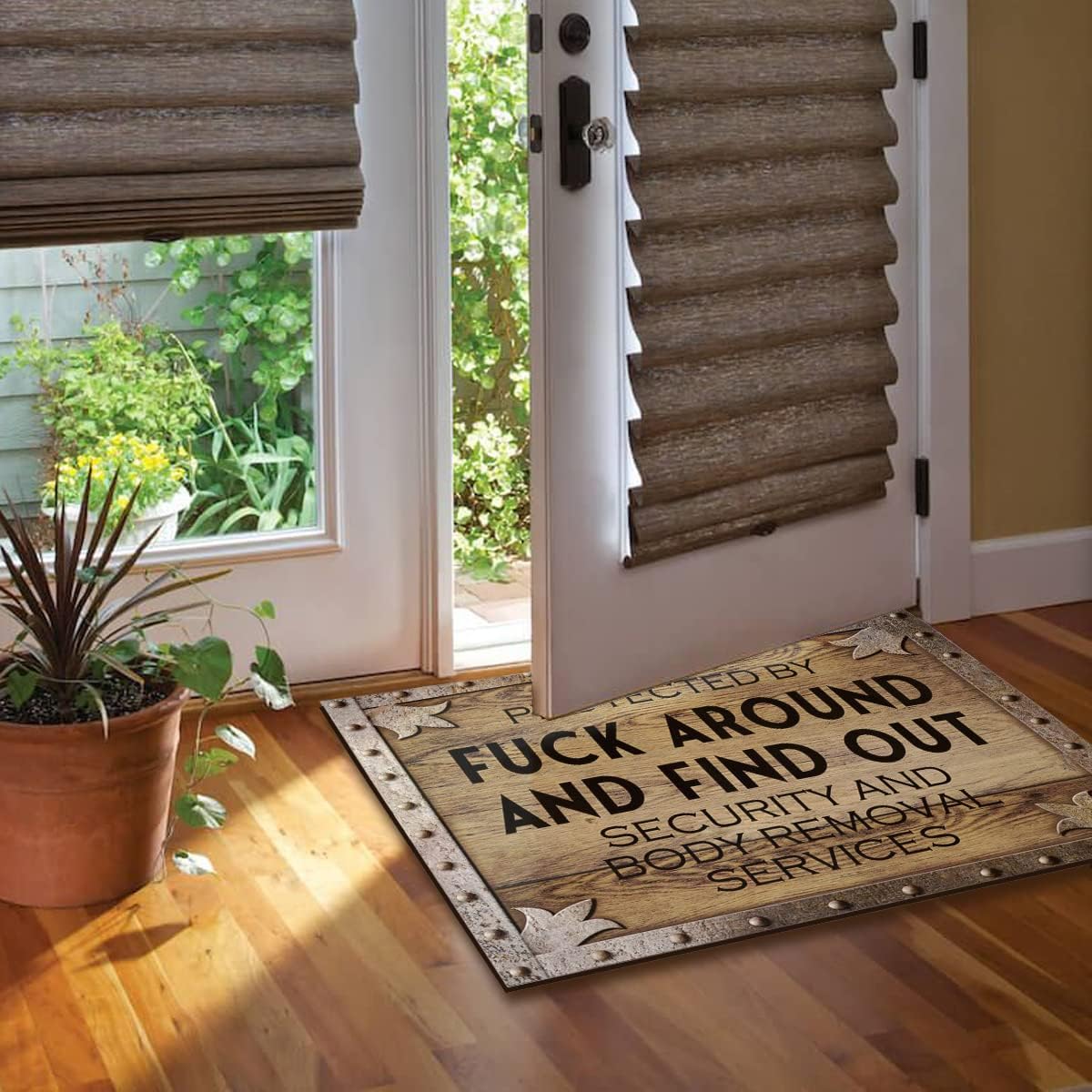 Protected by Fuck Around and Find Out Security and Body Removal Services Indoor Front Door Mat for Front Door Inside, Welcome Mats Outdoor Funny Door Mats Outdoor Welcome Mats 30"X18"