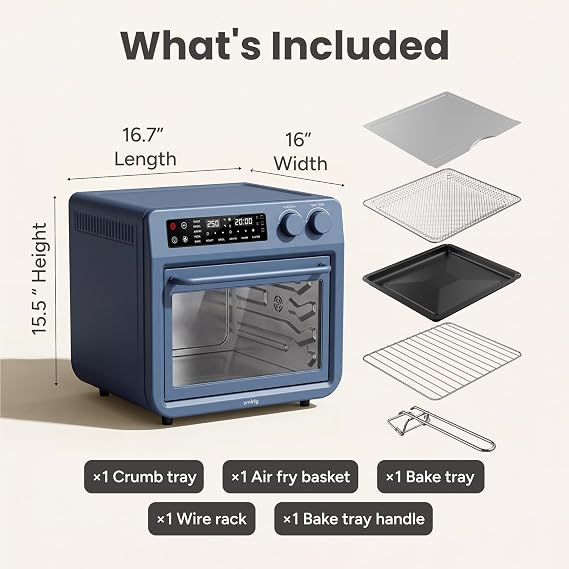 SMIRLY Digital Air Fryer Toaster Oven Combo, 25L Stainless Steel, Blue