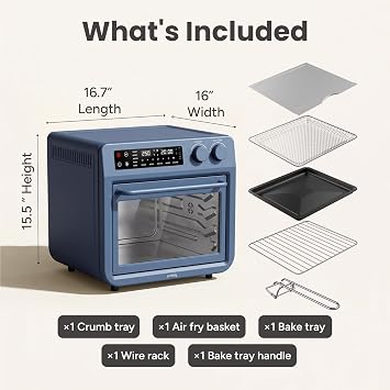 SMIRLY Digital Air Fryer Toaster Oven Combo, 25L Stainless Steel, Blue